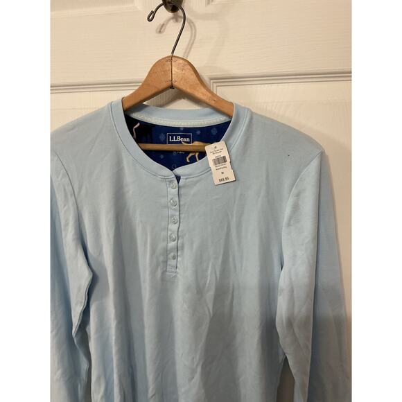 NWT L.L. Bean Women's Henley Bright Blue Dog Pajama 3 Button Top, M - Picture 3 of 4